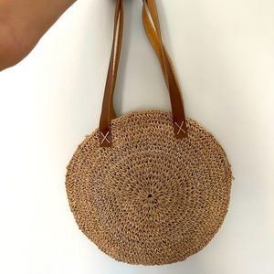 Handmade Boho Woven Circle tote with suede straps